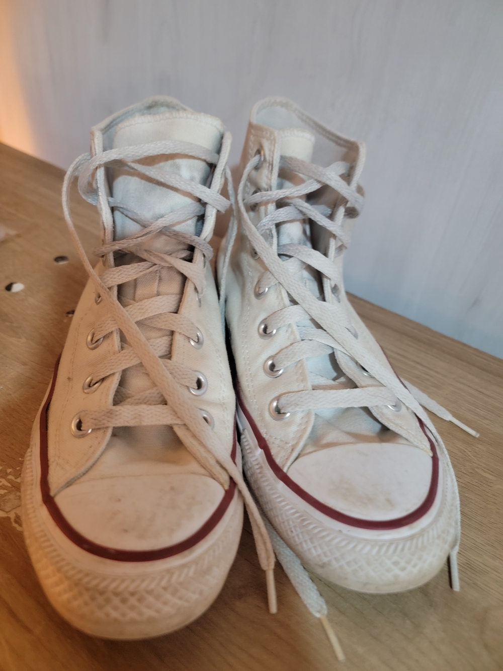 Classic White High-Top Canvas Sneakers with Red Trim